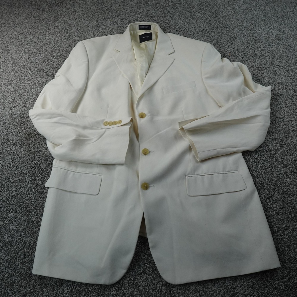 Nautica Blazer Mens 44L White Silk Summer Wedding Sport Coat Jacket Business Top